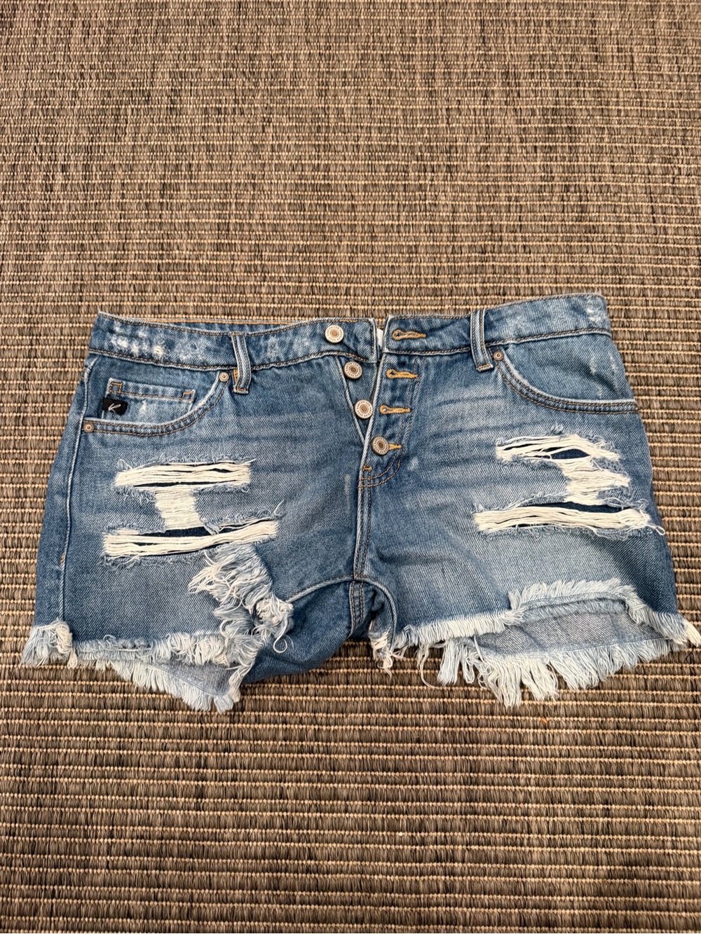 KanCan Medium Blue Distressed Button Fly Denim Shorts